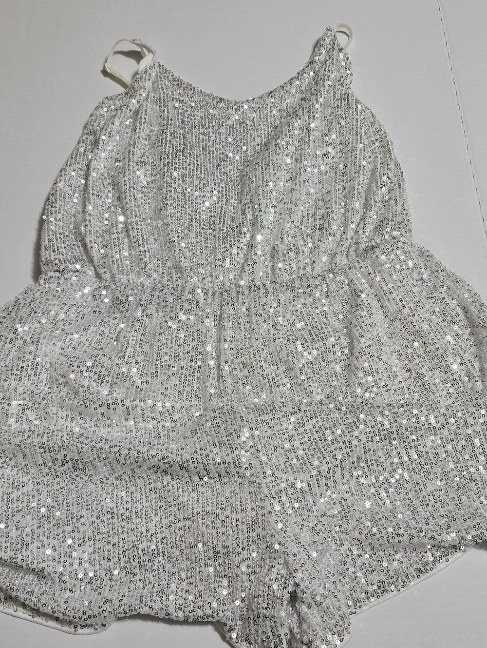 Silver Sequin Romper - Sparkling Party Playsuit XL